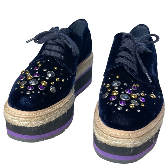 PRADA Studded Blue Velvet Microsole Creepers Platform Shoes size 39.5/9.5 - Picture 4 of 10